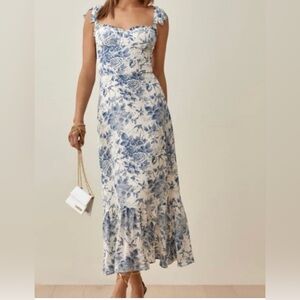 Reformation Blue and White Floral Nikita Midi Dress